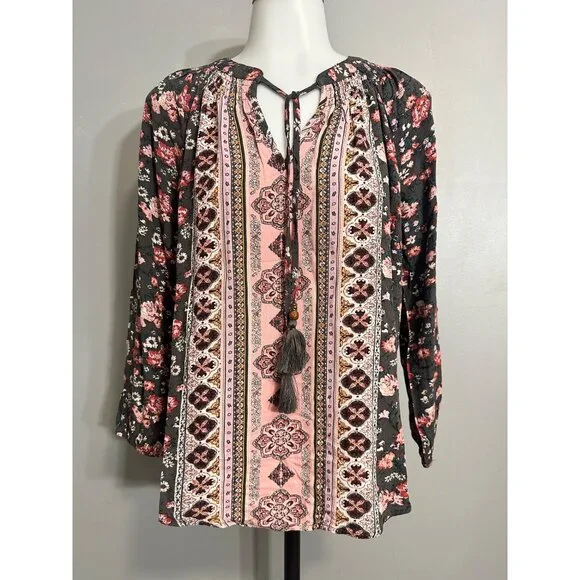 Mason & Belle Casey Tassel Detail Blouse - Gray/Pink S NEW - Picture 6 of 9